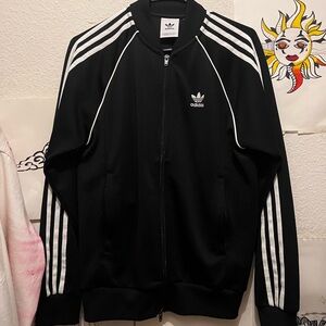adidas Black Track Jacket with White Stripes